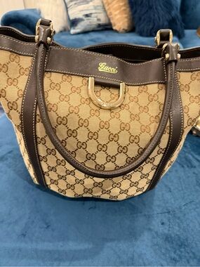 Gucci Brown GG Canvas and Dark Brown Leather Tote